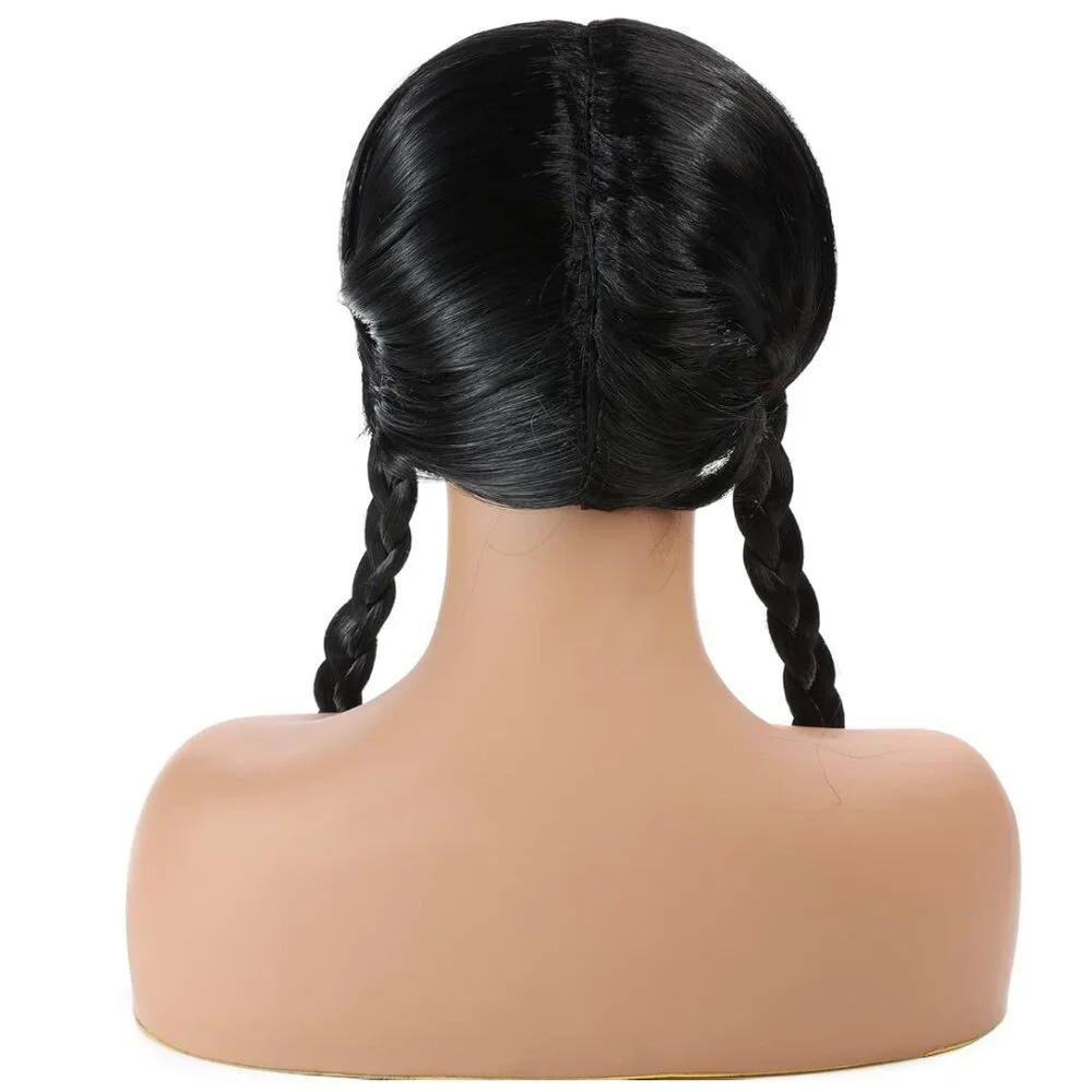 KIDS Wednesday Long Black Braided Wig with Bang for Kids & Girls